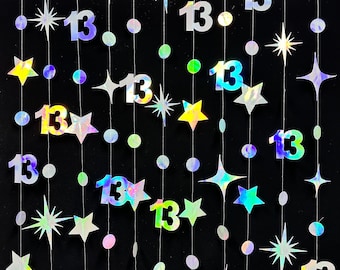 13th Birthday Party Decoration, 13th Birthday Iridescent Garland,13th Party Decorations,13th Party Supplies,13th Anniversary Streamer Banner