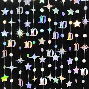 10th Birthday Party Decoration, 10th Birthday Iridescent Garland,10th Party Decorations,10th Party Supplies,10th Anniversary Streamer Banner