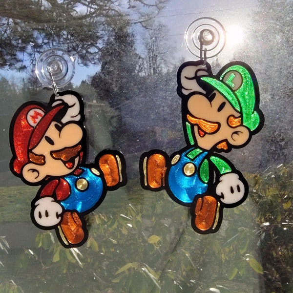 Paper Mario & Paper Luigi Window Hanger Stained Glass Style