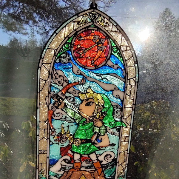 Legend of Zelda Wind Waker Bow Stained Glass Style Window Hanger