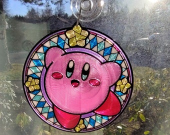 Adorno atrapasol inspirado en Kirby para colgar en la ventana, estilo vitral