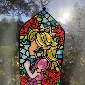 Princess Peach Window Hanger Stained Glass Style