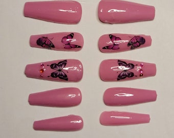 Pink Butterflies Press on Nail Set