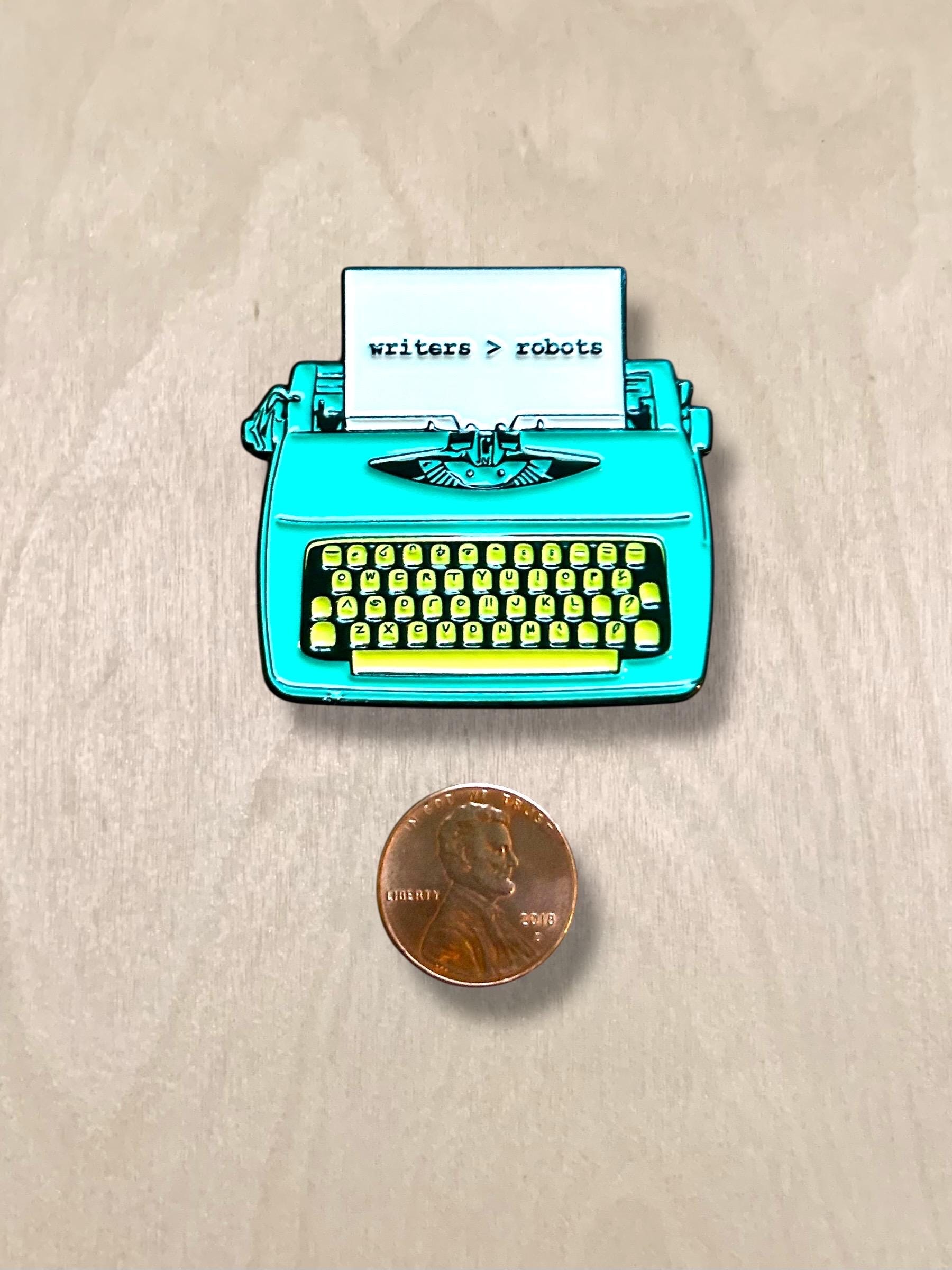 Falling Writing Pin Writers Over Robots – Typewriter Enamel Pin – Anti-ai Writing Pin ...