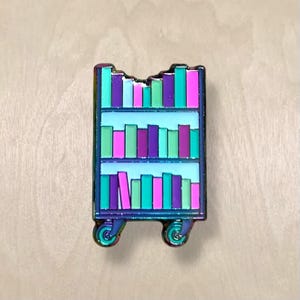 Adorable Book Cart - rainbow hard enamel pin - librarian or library worker or book lover gift - library things
