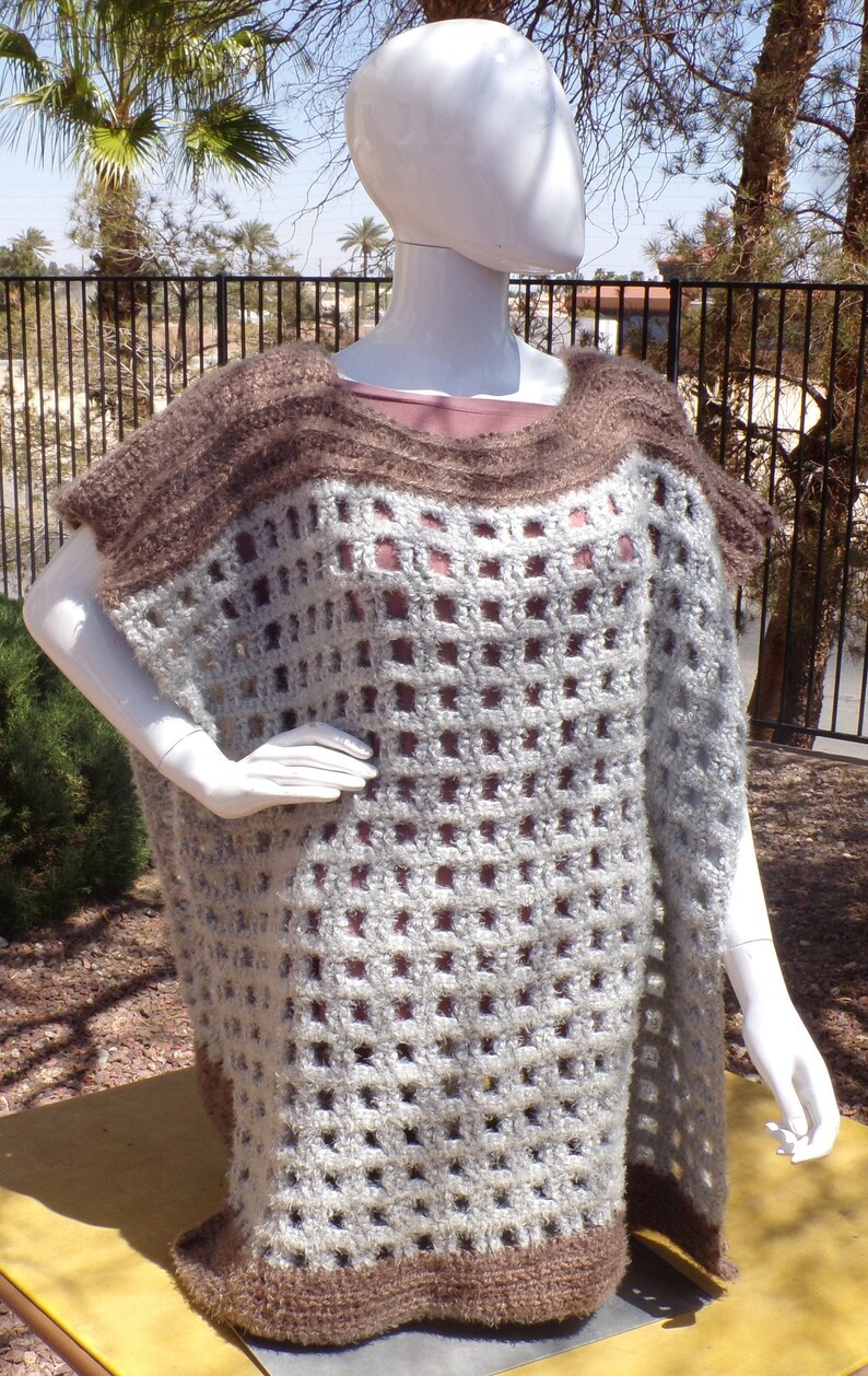 Open-Sided Poncho Grey and shops Brown Heavy Super Soft Warm Handmade Extra Fluffy