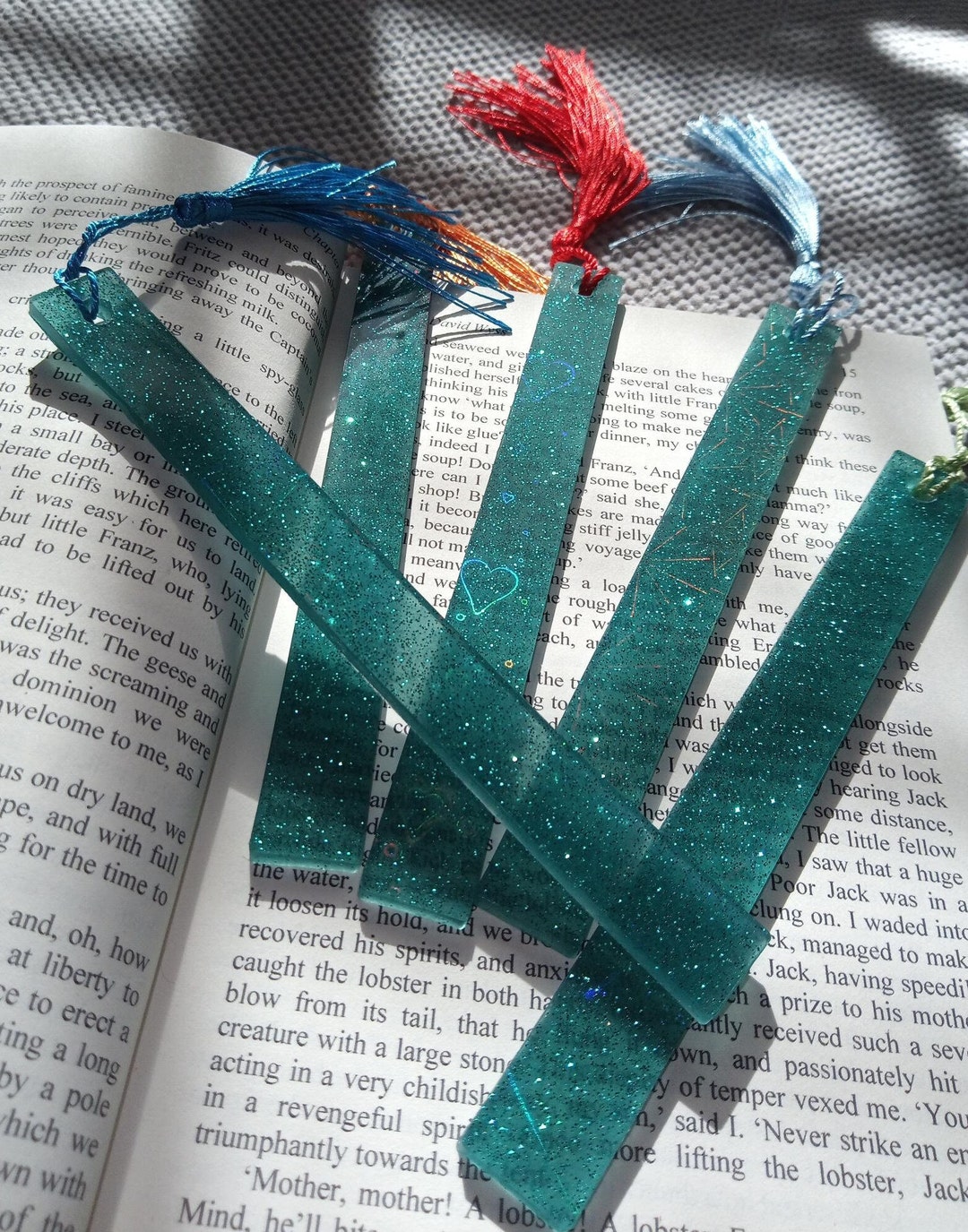 Holographic Glitter Set of 5 Bookmarks With Tassels Green Etsy