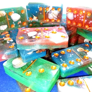 Ocean Treasures Domino Set , 28 tiles, Standard Size, Resin Handmade, Games, Tiles, Table Games, family Night
