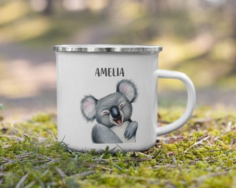 Koala Mug | Personalized mug | Enamel Campfire Mug with cute koala illustration | Aesthetic mugs for kids