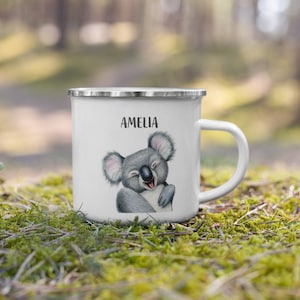 Koala Mug | Personalized mug | Enamel Campfire Mug with cute koala illustration | Aesthetic mugs for kids