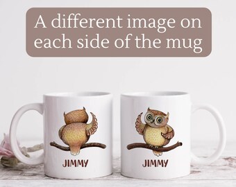 Personalized Owl Mug / Owl coffee mug / Large ceramic mug with owl art / Custom mugs / Personalized mug