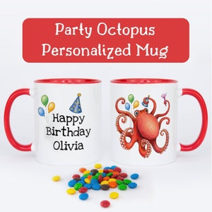 Tazza / tazza di polpo personalizzata con simpatica arte del polpo / tazza di compleanno / tazza marina / arte Kraken / biologia marina