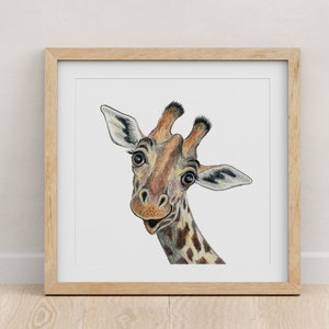 Funny Giraffe painting / Colored pencil art print / Giraffe nursery decor / Baby room pictures image 1