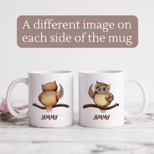 Personalized Owl Mug / Owl coffee mug / Large ceramic mug with owl art / Custom mugs / Personalized mug