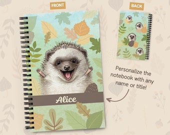 Hedgehog personalized notebook, Hedgehog gifts, Custom spiral notebook, Hedgehog decor, Cute notebook, Hard cover notebook, Nature journal