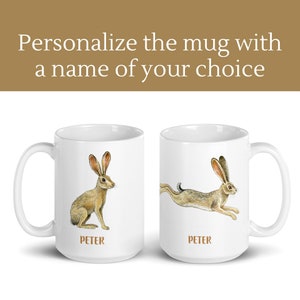 Tasse de lapin personnalisée / tasse de café personnalisée avec dessin de lièvre / tasse de lièvre / cadeau d'amant de lapin / tasse Cottagecore / tasse de lapin