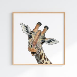 Funny Giraffe painting / Colored pencil art print / Giraffe nursery decor / Baby room pictures image 2