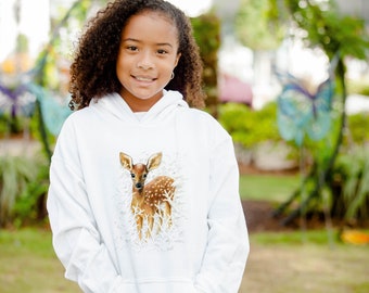 Deer kids hoodie for ages 6-15 / Cottagecore sweater / Cottagecore shirt / Aesthetic clothes for kids