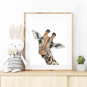 Funny Giraffe painting / Colored pencil art print / Giraffe nursery decor / Baby room pictures image 3