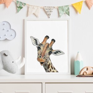 Funny Giraffe painting / Colored pencil art print / Giraffe nursery decor / Baby room pictures image 4