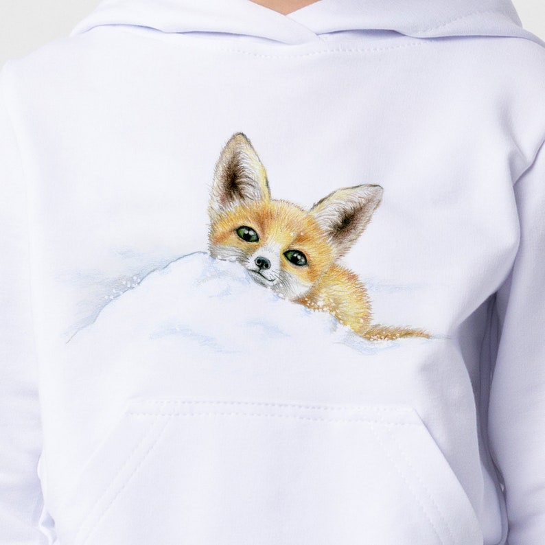 Fox hoodie for age 6-15 / Kids hoodie with fox drawing / Fox sweatshirt image 3