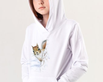 Squirrel Kids hoodie / Squirrel print for kids / Kids clothes with red squirrel illustration