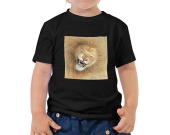Lion Tshirt for toddlers age 2-6 / T-shirt for kids with colored pencil art of funny lion