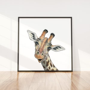 Funny Giraffe painting / Colored pencil art print / Giraffe nursery decor / Baby room pictures image 6