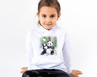 Panda Hoodie for age 6-15 / Panda gifts / Hoodie with panda artwork  / Girl and Boy winter clothes