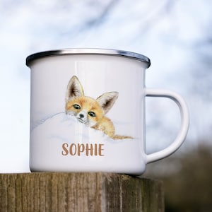 Custom enamel mug with fox drawing / Personalized travel mug with cute fox illustration