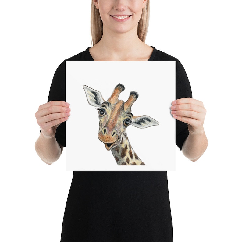 Funny Giraffe painting / Colored pencil art print / Giraffe nursery decor / Baby room pictures 10×10 inches