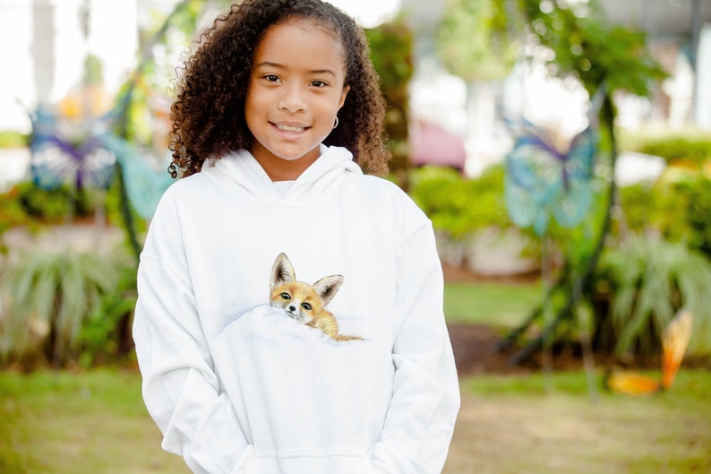 Fox hoodie for age 6-15 / Kids hoodie with fox drawing / Fox sweatshirt image 2