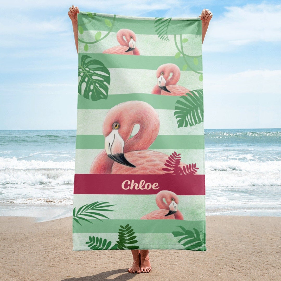 Round Tropical Flamingo Beach Towel