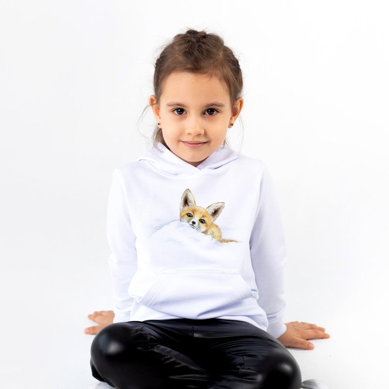 Fox hoodie for age 6-15 / Kids hoodie with fox drawing / Fox sweatshirt image 4
