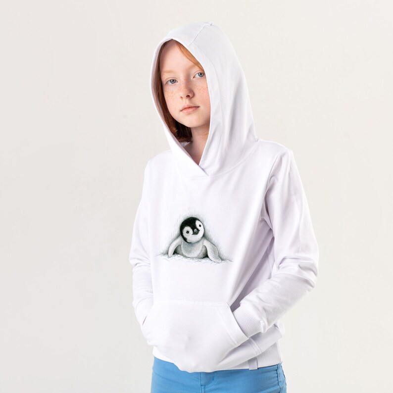 Penguin Kids Hoodie for age 6-15 / Penguin gift / Penguin shirt / Artic animals kids clothes image 4