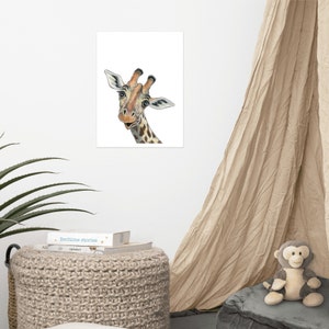 Funny Giraffe painting / Colored pencil art print / Giraffe nursery decor / Baby room pictures 12×16 inches