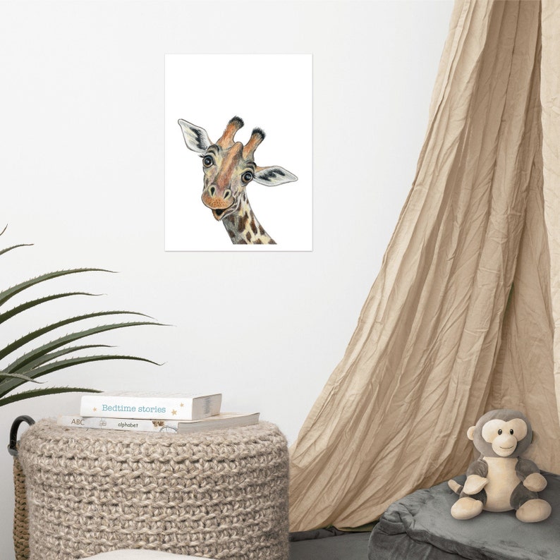 Funny Giraffe painting / Colored pencil art print / Giraffe nursery decor / Baby room pictures 12×16 inches