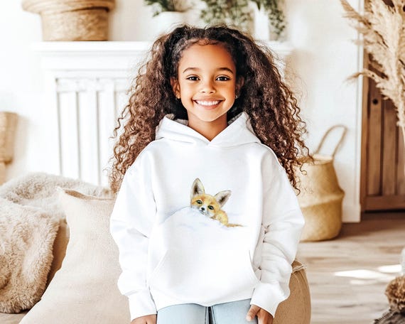 Fox hoodie for age 6-15 / Kids hoodie with fox drawing / Fox sweatshirt