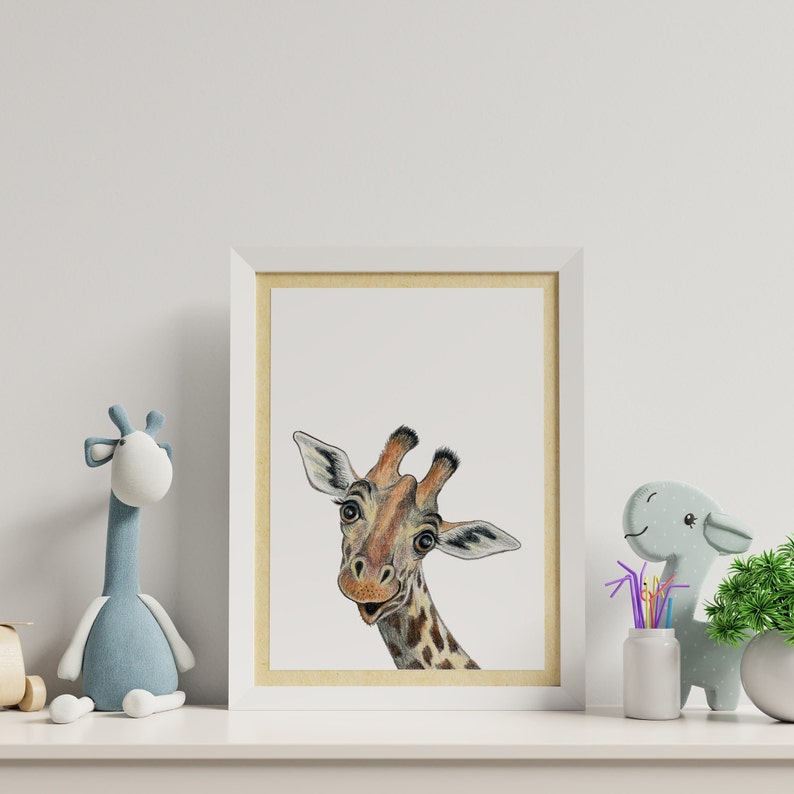 Funny Giraffe painting / Colored pencil art print / Giraffe nursery decor / Baby room pictures image 5