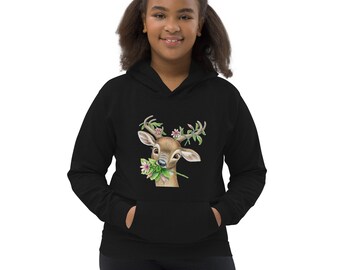 Sudadera con capucha de ciervo para niños y niños pequeños de 3 a 12 años / Sudadera para niños con dibujo de ciervo / Lindo suéter Cottagecore