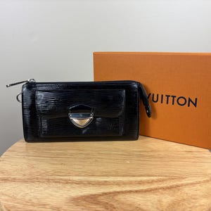 Authentische Louis Vuitton Schwarze Epi Astrid Zippy Geldbörse / Clutch mit Box