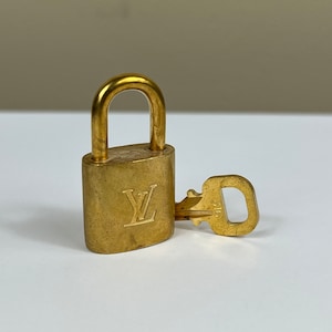 LOUIS VUITTON PadLock Lock & Key Brass Gold Authentic Number