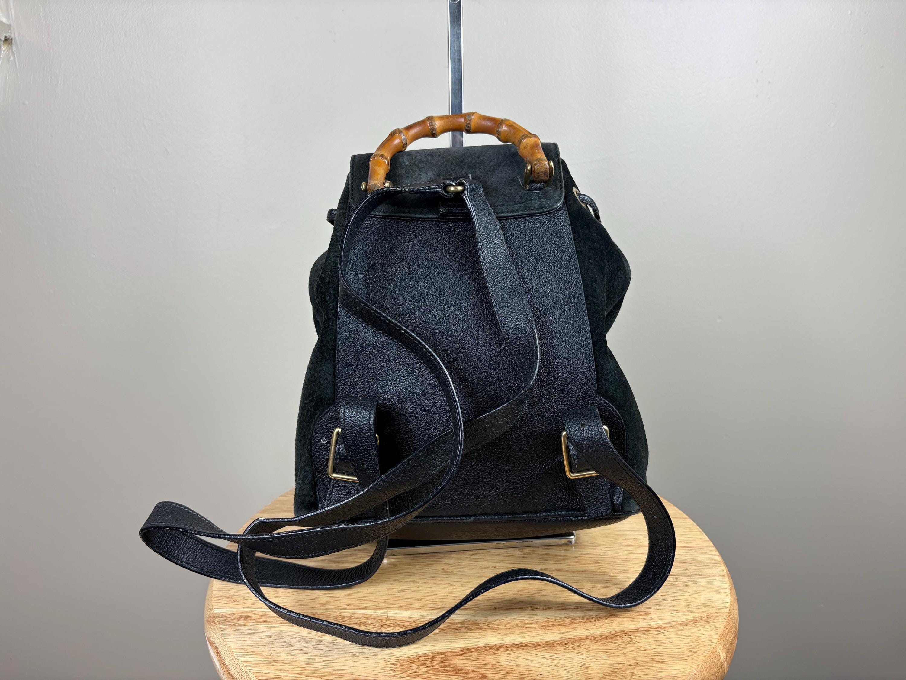 Authentic Gucci Black Suede Bamboo Handle Backpack - Etsy display picture 1