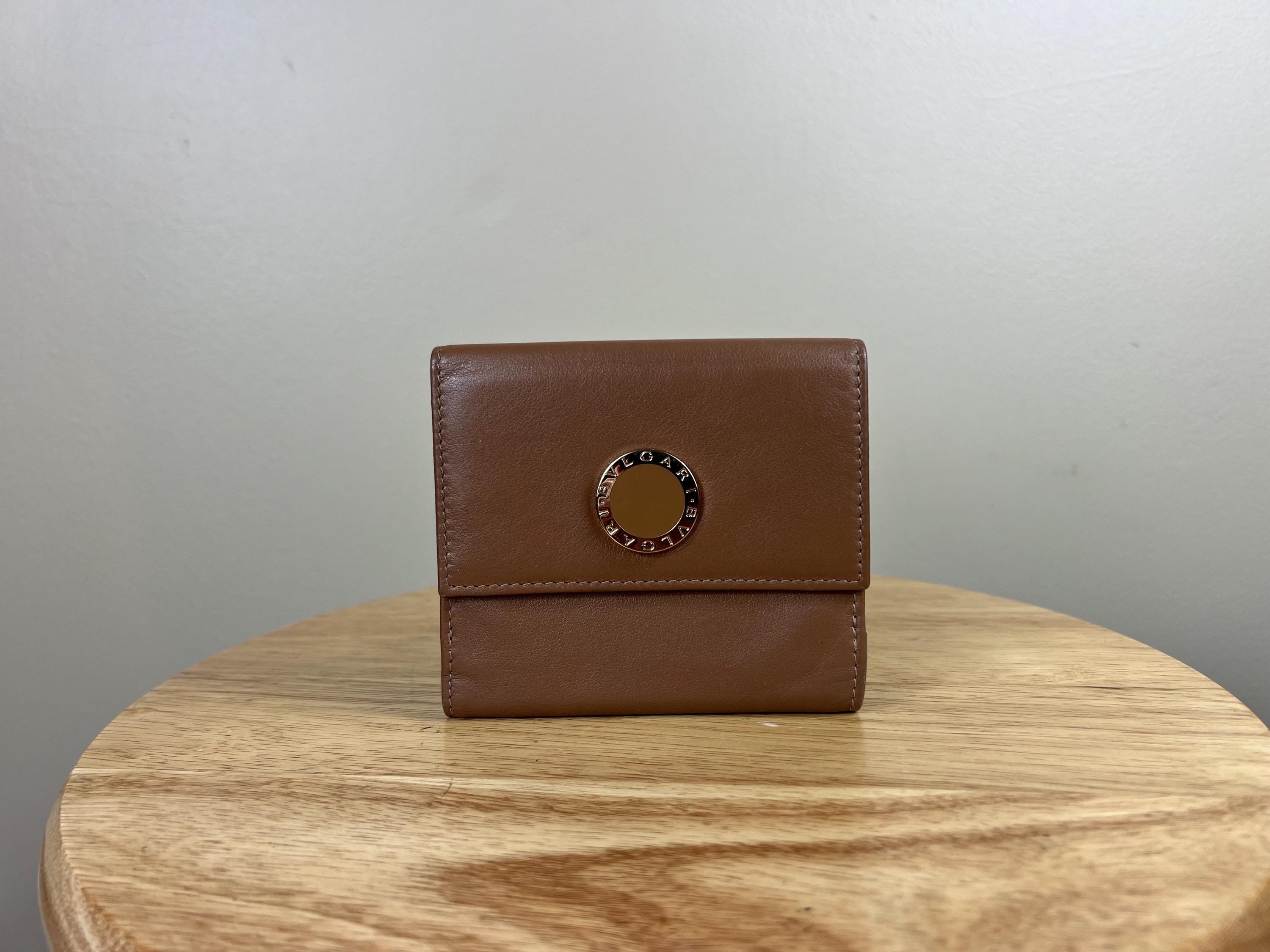Authentic Bvlgari Brown Leather Compact Wallet With Gold 