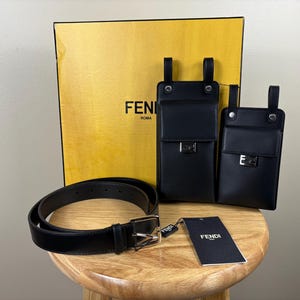 Authentic NWT Fendi Vitello Glacier Utility Belt Pouch Black w/ Silver Hardware