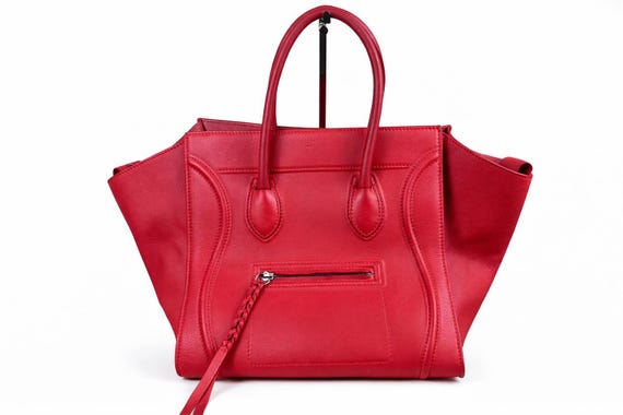Authentic Celine Phantom Leather Red Handbag Lugg… - image 1