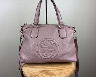 Authentic Gucci Soho GG Light Pink Pebbled Leather Shoulder Bag