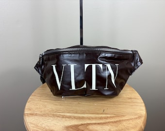 Authentic Valentino Garavani VLNT Brown Calfskin Leather Belt Bag