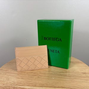 Authentic Bottega Veneta Woven Tan Card Holder with Box