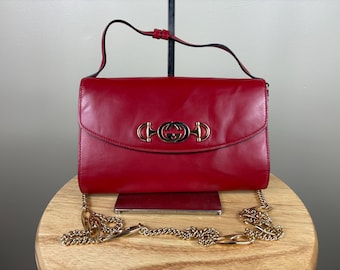 Authentic Gucci Horse Bit Red Leather Zumi Shoulder Hand Bag